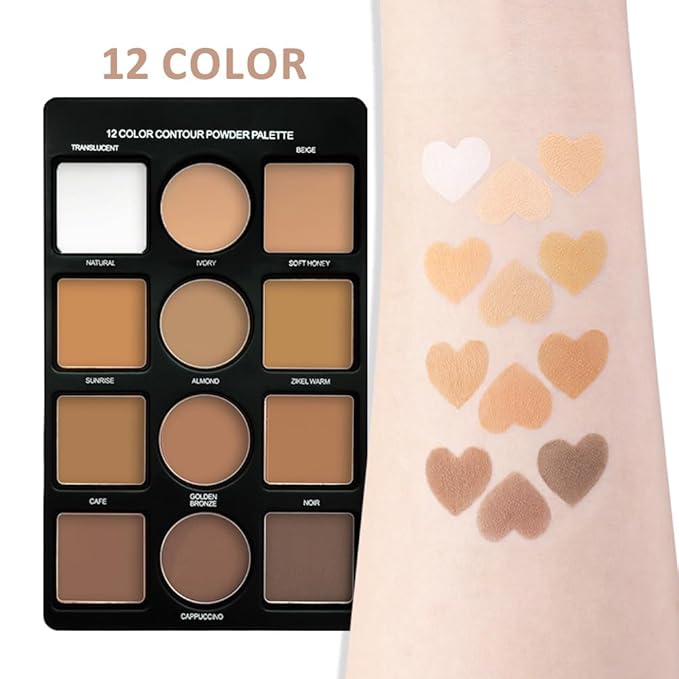 Professional Light Medium Brown Contour Highlight Palette,Multiple Full Coverage Makeup Palet for Correcting, Easy Blending, Long-lasting formula, Sculpt & Highlighting,Matte and Shimmer Finish-12A