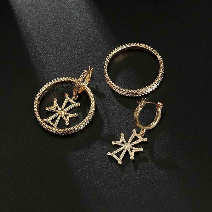 Punk Circle Cross Earrings Gold Circle Drop Dangle Earrings Brass Geometric Earrings Modern Chunky Drops Earrings Jewelry for Women and Girls Gifts