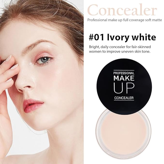 Kaely Pot Concealer Set,under Eye for Conceals Dark Circles, Waterproof Face Primer Makeup,Corrects Tattoo Concealer,Foundation Makeup Brush,Eye Ring corrector de ojeras 01, 01 IVORY WHITE