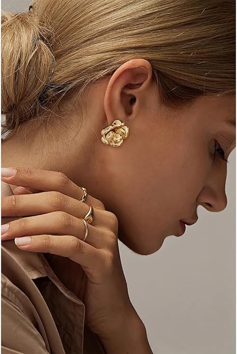 CLASSYZINT Gold/White/Red/Black Flower Stud Earrings For Women