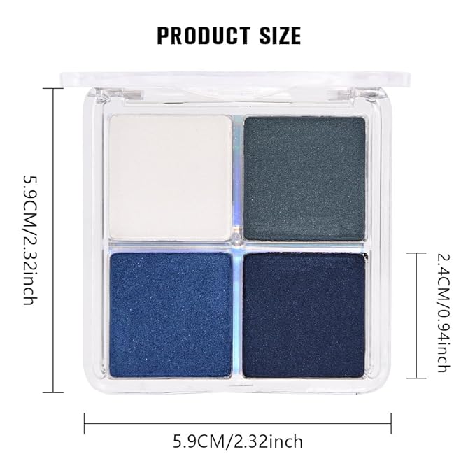4 Colors Dark Peacock Green White Navy Sapphire Blue Eye Shadow Powder Palette Makeup, Highly Pigmented Waterproof Matte Shimmer Cream Quads Eyeshadow Palette for Women, paleta de sombras de ojos 08