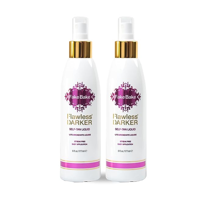 Fake Bake Flawless Darker Self-Tanning Liquid Streak-Free, Long-Lasting Natural Glow For All Skin Tones - Sunless Tanner Includes Professional Application Mitt, Black Coconut Scent - 6 oz (Pack of 2)