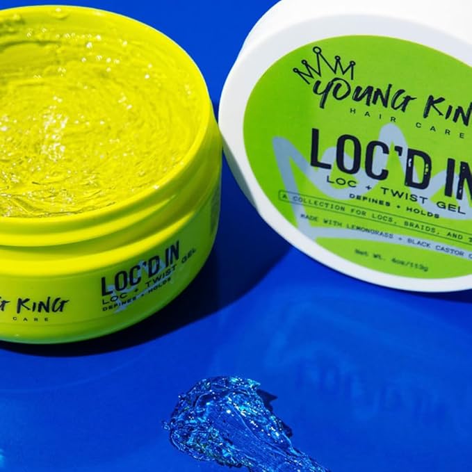 YOUNG KING HAIR CARE Loc & Twist Gel | Strong & Firm Hold, Smooths & Tames Frizz | No Flaking or Residue | Lemongrass and Apple Cider Vinegar | For Locs, Dreads, Braids, Twists | 4oz