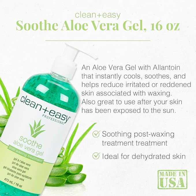 Clean + Easy Soothe Aloe Vera Gel Post Waxing Treatment, Calms and Soothes Irritated Skin After Waxing, Non-greasy and Gets Rid Of Excess Wax Residue, 16 oz