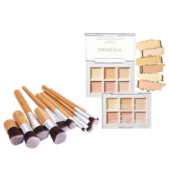 6 Colors Face Contouring Palette, with 11 Pcs Makeup Brush Kits, Light Color Combination Cosmetics Cream Contour and Highlighting Palette, Cover Dark Circles, Bruises, Age Spots, Blemish