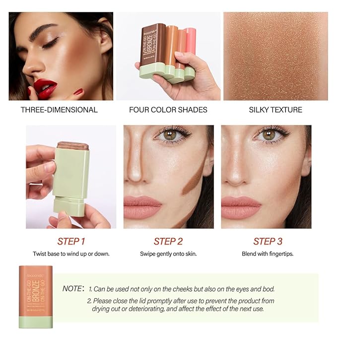 Cream Contour Stick,Versatile Bronzer Facial Contouring Stick,Long Lasting Warm Glow