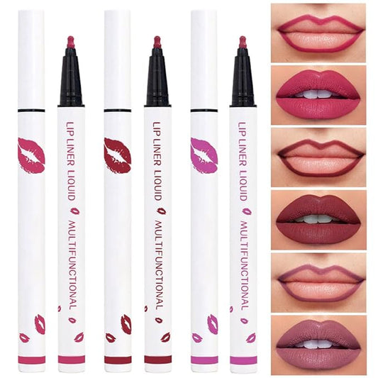 Kaely 3Pcs Pink Cherry Red Orchid Longwear Liquid Lip Liner Waterproof, 24 Hour Long Lasting Lip Liner Stain Marker Pen, 2-in-1 Matte Semi Permanent Lipliner & Lipstick, 02+06+08
