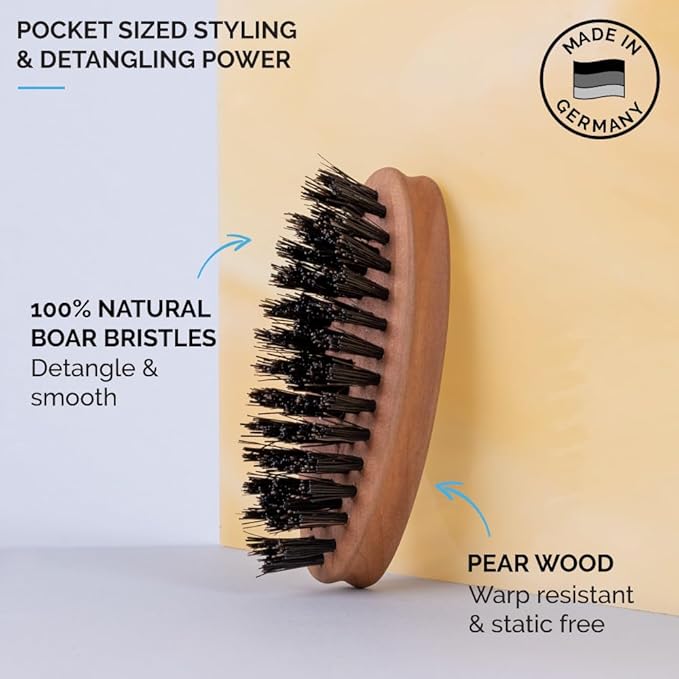 ZEUS Pocket Beard & Mustache Brush for Men, Travel Size Beard Brush, Firm Boar Bristles (Made in Germany) N91