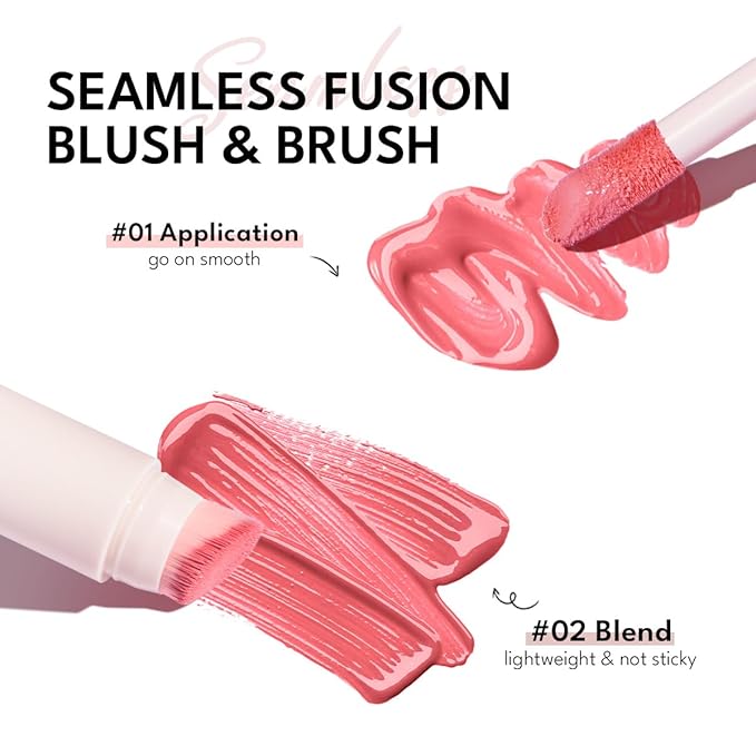 Liquid Cream Blush Stick Makeup for Cheeks | Build-in Brush - Application & Blending in One #L001 + #L002