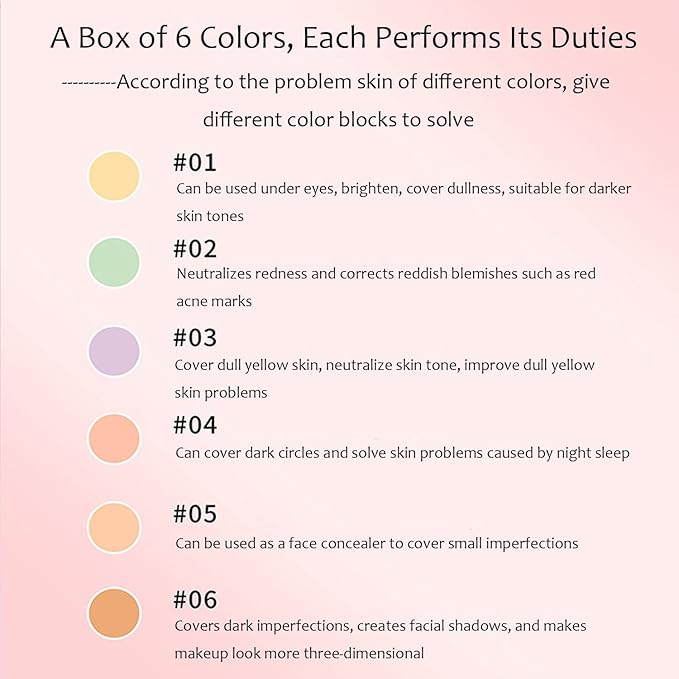 Concealer Contour Palette, 6 In 1 Color Correcting Concealer Contour Makeup Palette, Contouring Foundation Highlighting Makeup Kit for Dark Circles, Blemish With 2 Packs Brush (1#)