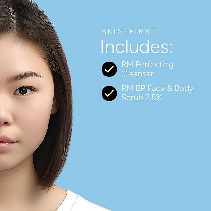 Rachel Moayer Skincare Cleansing Essentials Bundle includes RM Perfecting cleanser and RM BP Face & Body Scrub 2.5%