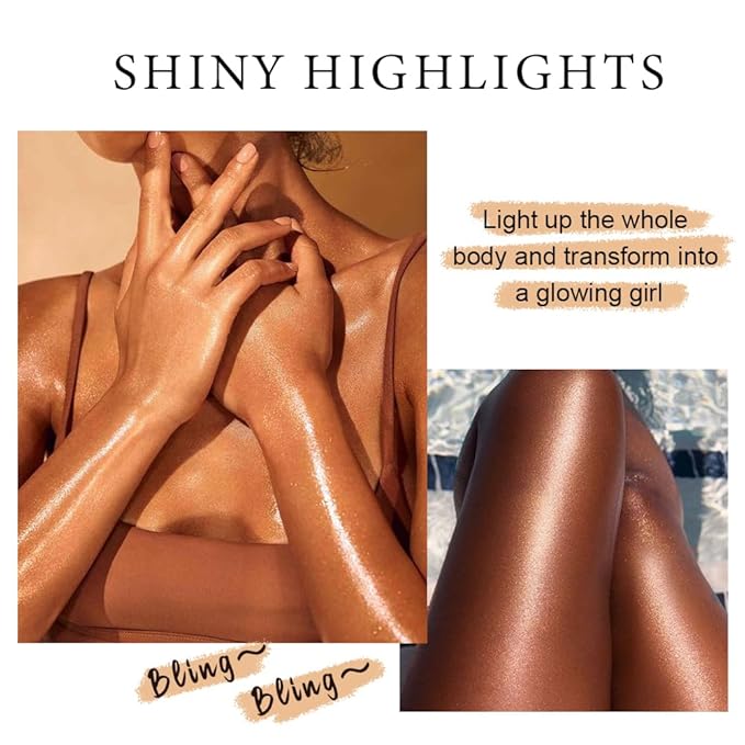 MAEPEOR Shimmer Body Luminizer 5 Colors Moisturizing Glow Illuminator Smooth and Non-sticky Summer Body Highlighter For Face & Body (80ML, 04 Golden Brown)