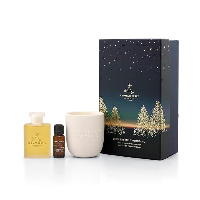 Aromatherapy Associates Moment of Grounding. Luxurious Holiday Gift Set Includes Forest Therapy Bath & Shower Gel, Pure Essential Oil Blend, and Candle (1 count)
