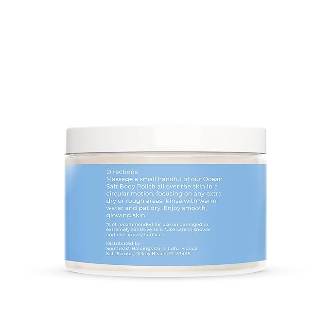 Sea Salt Body Scrub by Florida Suncare - Ocean Salt Body Polish Infused with Marine Algae - Exfoliating Face and Body Scrub - Facial Scrub Exfoliator to Tackle Acne and Scars (Coconut, 12.1 oz)