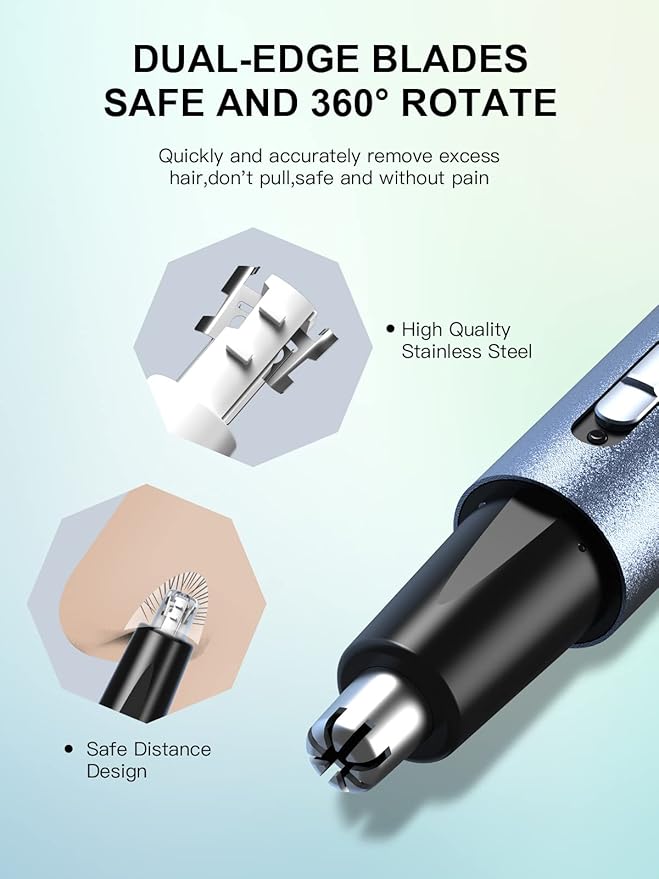 AHHFEI Nose & Ear Hair Trimmer, 5 in 1 Rechargeable USB Trimmer for Men & Women, Painless & Easy Cleansing, Blue