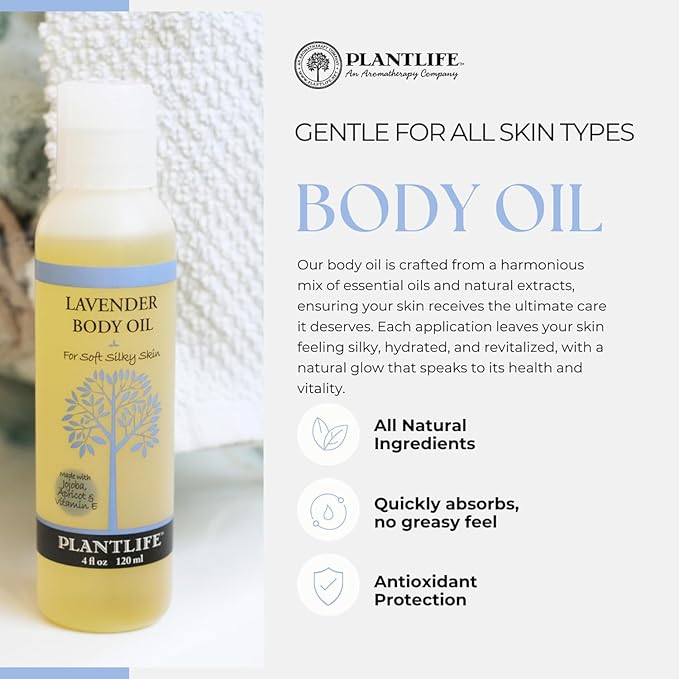 Plantlife Ylang Ylang Body Oil - Moisturizing Natural Body Oil for All Skin Types - Nourishing Dry Skin and Making It Feel Soft and Silky for Women & Men - Bath, Body & Massage Oil - 4oz