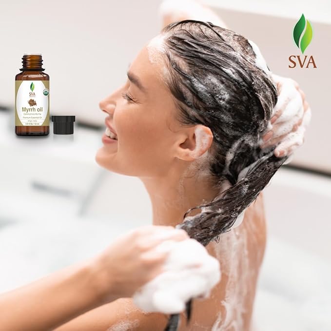 SVA Myrrh Essential Oil Organic – 1/3 Fl Oz – 100% Natural Organic Myrrh Oil - for Diffuser, Hair Care, Face, Skin Care, Aromatherapy, Scalp and Body Massage, Soap and Candle Making