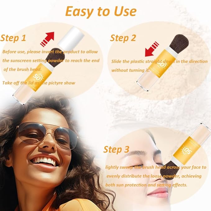 Sunscreen Setting Powder SPF 50 Loose Powder with Brush Natural Mineral Makeup Setting Powder Translucent 0.28 oz for All Skin-2PC