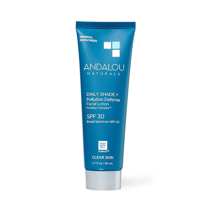 Andalou Naturals Daily Shade Face Sunscreen, SPF 30 Zinc Oxide Mineral Sunscreen, Sun + Pollution Defense Face Lotion, Helps Minimize Look of Pores, Matte Finish & Lightweight - 2.7 Fl. Oz.