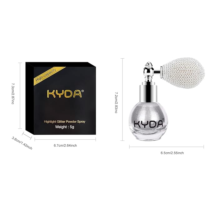KYDA Highlighter Powder Spray, Glitter High Gloss Spray Shimmer Sparkle Powder Makeup Spray, for Face Body Cosmetic-Metallic Silver