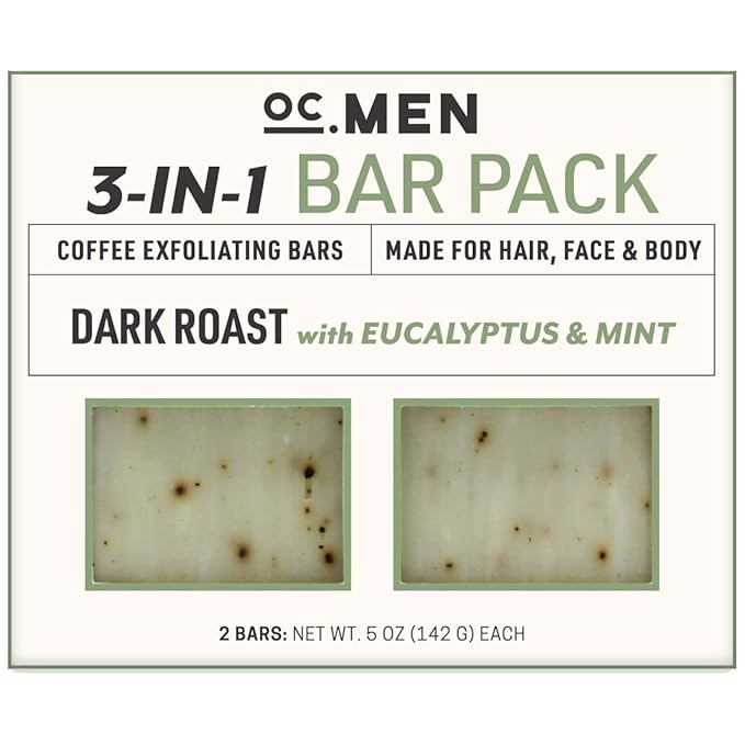 Olivia Care Coffee Exfoliating Bar Soap 3-In-1 Pack Multi Use for Hair, Face & Body 100% Natural & Organic – Infused with Eucalyptus & Mint Essential Oils- Deep Clean, Hydrating - 2 X 5 OZ