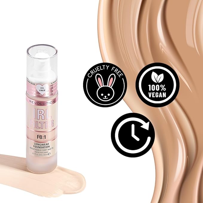 Revolution Beauty, IRL Filter Longwear Foundation, Soft & Breathable Formula, Medium to Full Coverage, Matte Finish, F12, 0.7 Fl. Oz