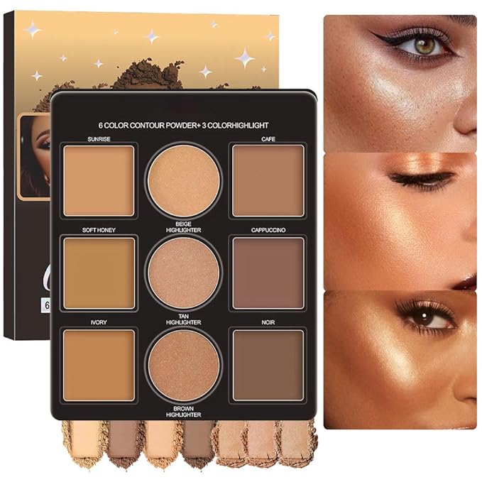 Professional Light Medium Brown Contour Highlight Palette,Multiple Full Coverage Makeup Palet for Correcting, Easy Blending, Long-lasting formula, Sculpt & Highlighting,Matte and Shimmer Finish-9A