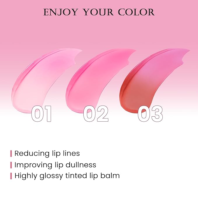 DAGEDA 3PCS Tinted Lip Balm, Moisturizing Magic Color Changing Lipstick, Soothing Hydrating Lip Balm Tinted, Glossy Lip Plump Gloss Butter Balm for Women, Lightweight, Non-Greasy, 01+02+03