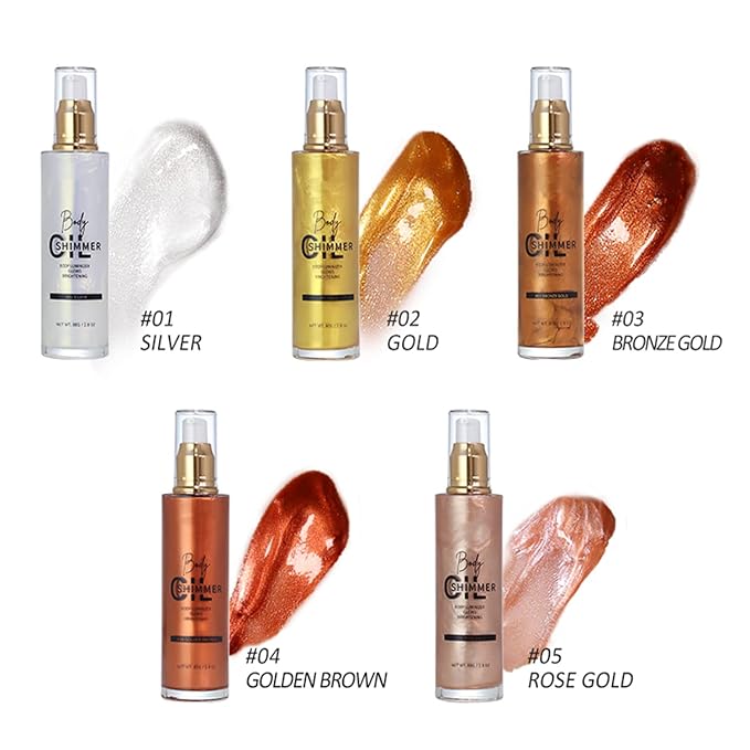 Shimmer Body Luminizer 5 Color Waterproof Smooth Face Body Glow Illuminator Non-sticky Liquid Body Highlight Illuminator for Face & Body & Leg (80 ML, 03 Bronze Gold)
