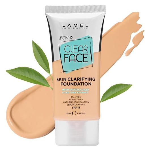 Lamel- Oh my Clear Face Foundation- 403 Neutral | Contains tea tree extract and salicylic acid |Controls sebum production |Anti-blemish formula |Oil free foundation | 40ml