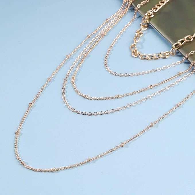 Punk Layered Curb Chain Necklace Gold Satellite Chain Necklace Vintage Stacking Necklace Personalized Necklace Jewelry for Women and Girls