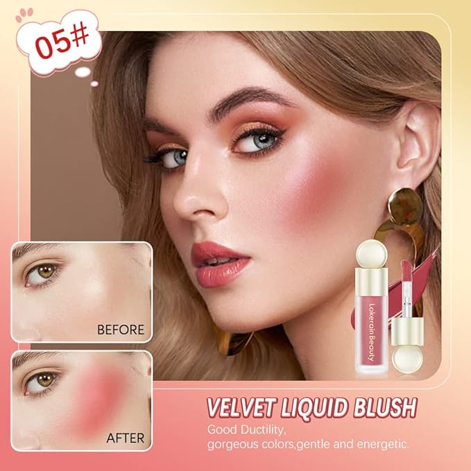 Liquid Blush For Cheeks, Soft Velvet Cream Blush Face Blush Makeup, Pink Blush Red Blush Skin Tint, Natural-Looking Makeup Blush Stick, Waterproof Dewy Cheek Tint, Lightweight Blush Makeup (5#)