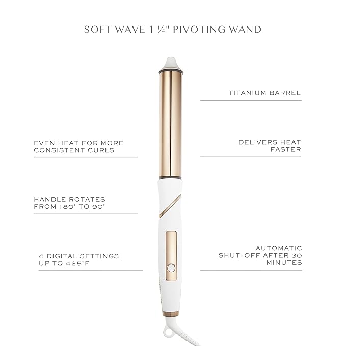 Kristin Ess Hair 1 1/4 Inch Rotating Curling Iron Pivot Wand for Beach Waves - Dual Voltage + Auto Shut Off - Long Barrel Salon Professional Hot Tool Curling Iron - Rotate + Spin to 90 Degrees