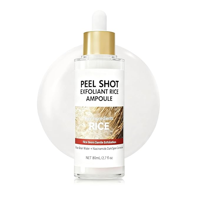 Peel Shot Glow White Rice Peeling Ampoule, White Rice Exfoliant for Face, Rice Peel Shot Minimizes Pores, Deeply Hydrating & Soothing, Gentle Scrub for All Skin Types, 80ml/2.7fl oz