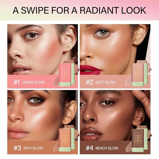 Multi-Use On The Go Bronzer Stick, Cream Contour Stick, Highlight Facial Stick Makeup, Glow Bronzer Stick for Women, Long-lasting Tinted Stick (4# Beach Glow)