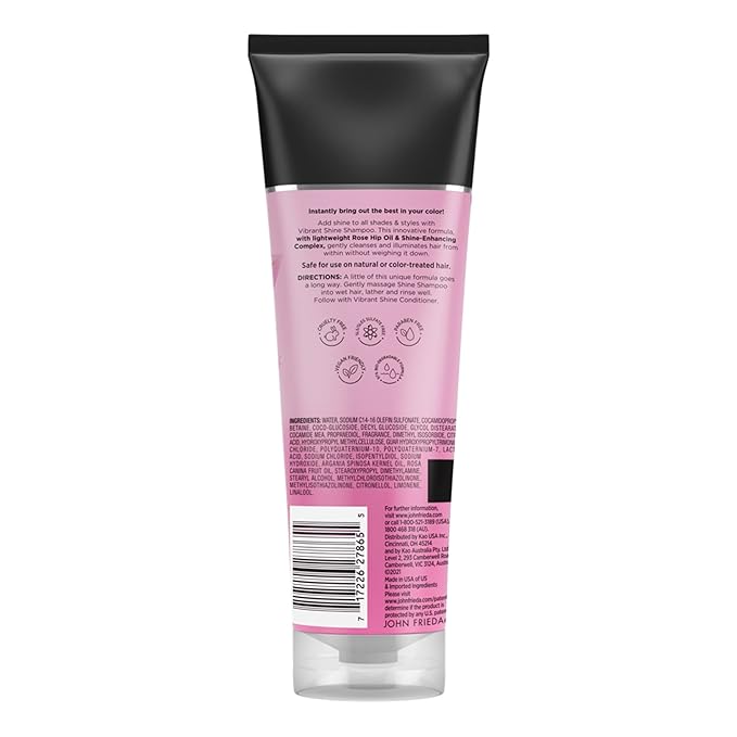 John Frieda Vibrant Shine, Shampoo, Hydrating Shampoo with Rosehip Oil for Glossy & Shiny Hair, Enhances Shine for Radiant, Glossy Hair Across All Shades, Styles, & Textures, 8.45 Oz