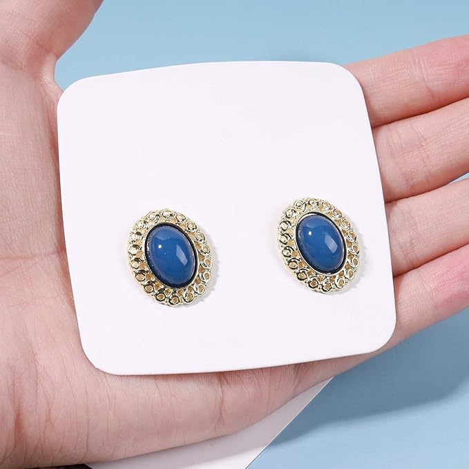 Vintage Oval Blue Gem Earrings Blue Lapis Earrings Antique Halo Oval Earrings Custom Oval Studs Earrings Jewelry for Women and Girls Gifts