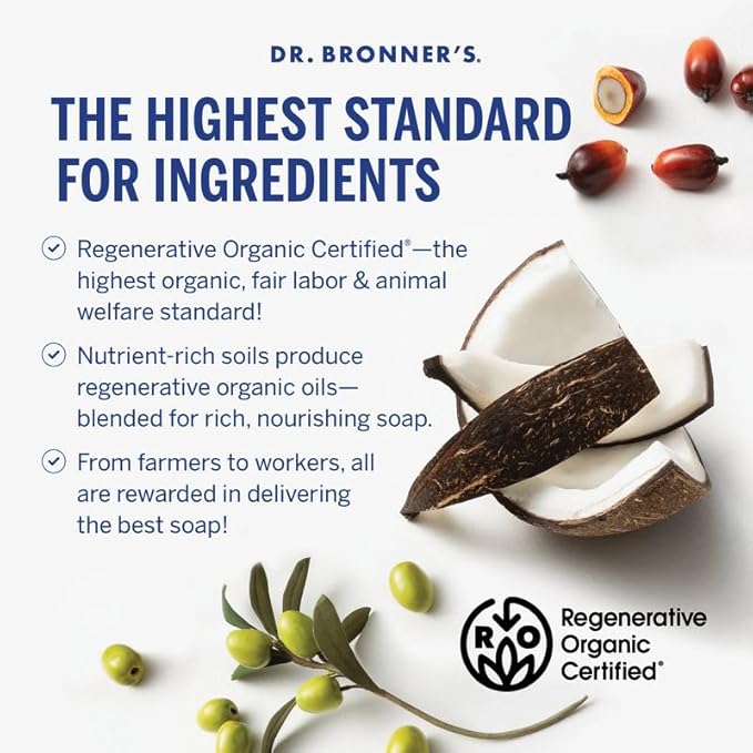 Dr. Bronner's Pure-Castile Liquid Soap Bottle & Refill Carton - Made with Regenerative Organic Certified Oils, 82% Less Plastic-18-in-1 Uses for Face, Body Wash, Hand Soap Refill- Lavender,32oz