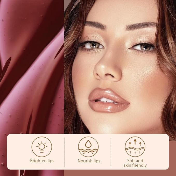 Peel Off Matte Liquid Lip Gloss Stain-Lip Liner with Tweezer, Brown Peel Off Lip Stain, Long Lasting & Waterproof Lipstick Tattoo, Transfer-Proof Lip Gloss for All Skin Types (02#, 1Pcs)