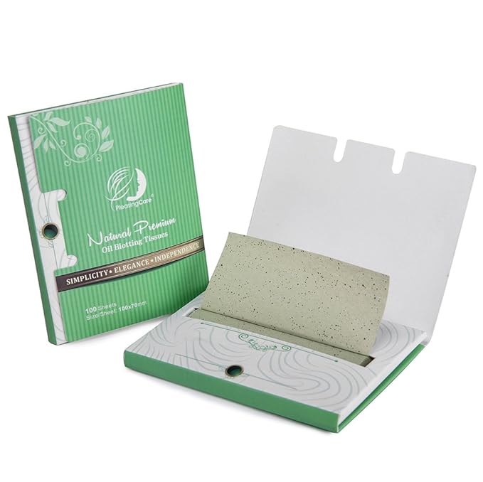 Natural Green Tea Oil Absorbing Tissues - 100 Counts, Premium Face Oil Blotting Paper - Take Only 1 Piece Each Time Design - Large 10cmx7cm Oil Absorbing Sheets, No Waste and Easy to Carry in Pocket!