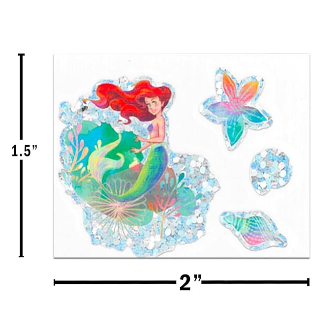 The Little Mermaid Temporary Tattoo Set - Ariel Party Favors Bundle with 96 Temporary Tattoos Plus Stickers, More | Disney Party Supplies