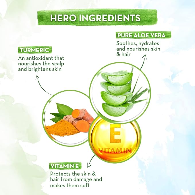 Mamaearth Aloe Turmeric Gel for Healthy Skin & Hair | Reduces Sunburn, Acne, & Dandruff | Hydrates Dry Hair & Nourishes Scalp | Paraben-Free | 10.14 Fl Oz (300ml)