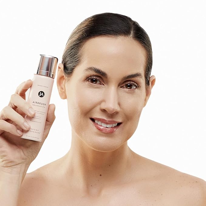 MagicMinerals AirBrush Foundation by Jerome Alexander – 2pc Set with Airbrush Foundation and Kabuki Brush - Spray Makeup with Anti-aging Ingredients for Smooth Radiant Skin - Dark