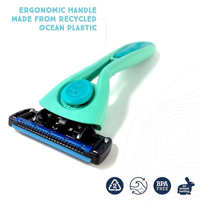 Preserve POPi Shave 5 Razor System Made with Recycled Ocean Plastic and 5-blade cartridge, Coral Pink, 1 Count