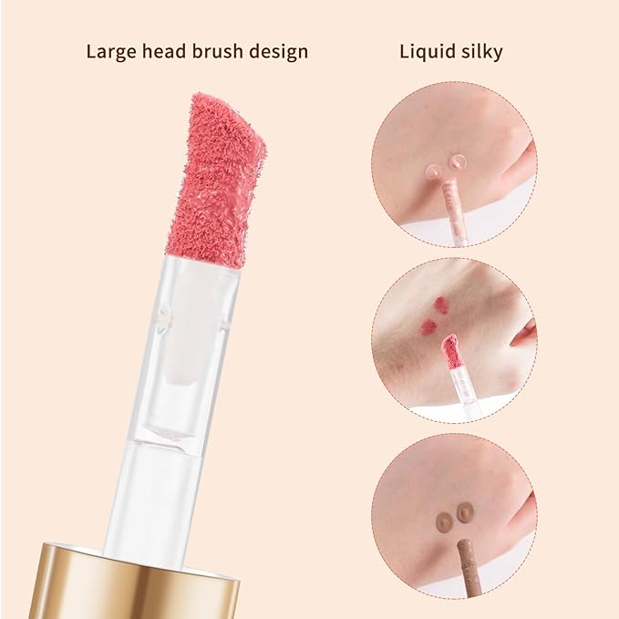 Face Blush+ Face Highlighter+ Face Contour with Brush Liquid Blush, Liquid Highlighter, Liquid Contour Long Lasting & Smooth Creamy Formula Lightweight Blush, Illuminator, Contour