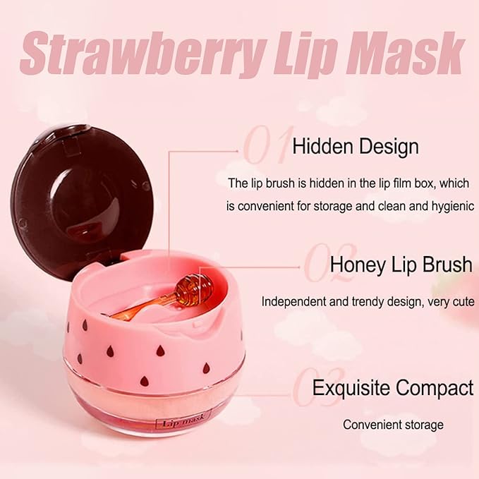 2 Pack Strawberry Lip Sleeping Mask,Plumping Lip Hydrating Bee Lip Balm Honey Pot Propolis Moisturizing Lip Balm With Stick，Lip Exfoliating Bee lip Balm Sleeping Lip Mask