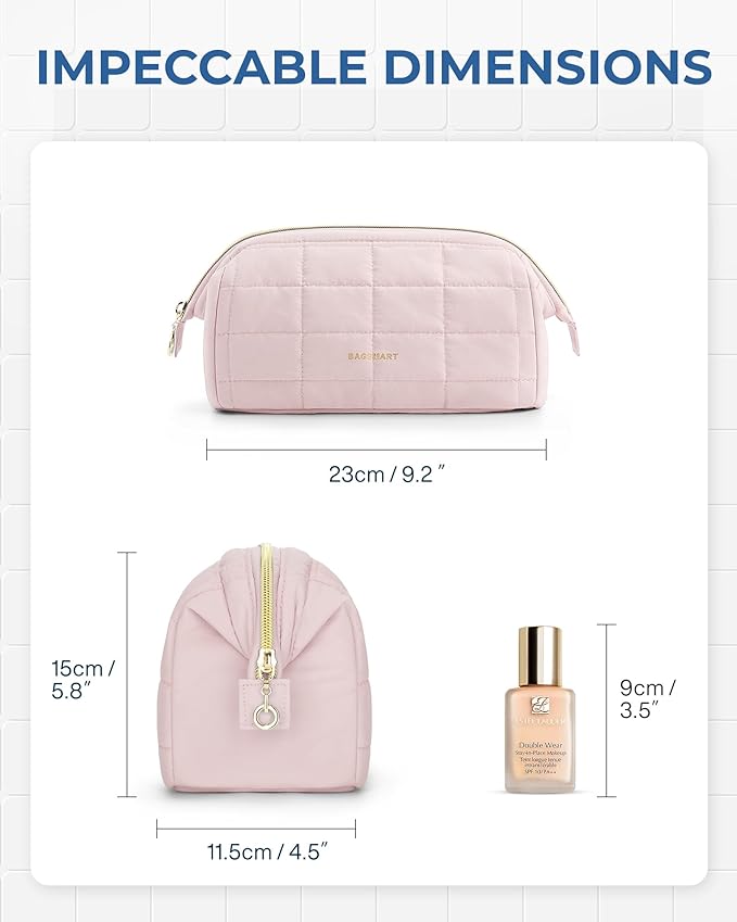 BAGSMART Makeup Bag Travel Cosmetic Bag, Puffy Padded Make Up Bags for Women Makeup Organizer Case, Wide-open Pouch Purse Travel Essentials Toiletries Accessories Brushes, Grayish Purple