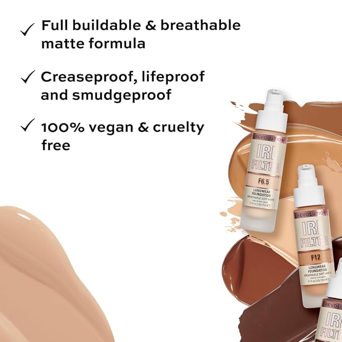 Revolution Beauty, IRL Filter Longwear Foundation, Soft & Breathable Formula, Medium to Full Coverage, Matte Finish, F5, 0.7 Fl. Oz