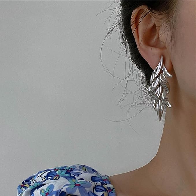 Statement Leaf Dangle Drop Earrings Vintage Silver Leaf Cluster Drop Earrings Punk Large Leaf Dangle Earrings Bridal Earring Wedding Prom Earring Jewelry for Women and Girls