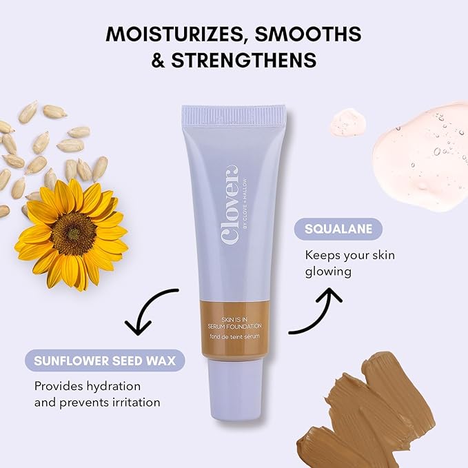 Clover Skin Is In Serum Foundation | Hydrating Face Serum, Lightweight Foundation, Cruelty-Free & Vegan | With Squalane And Sunflower Seed Wax | 30 ml - Shade 08 (Medium)